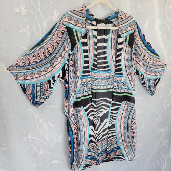 Retro Color Pop, Open Front Kimono, Coverup, Cardigan. Express (M) - Picture 1 of 5